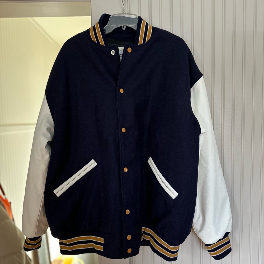 Wool Letterman Jacket new navy, white and yellow